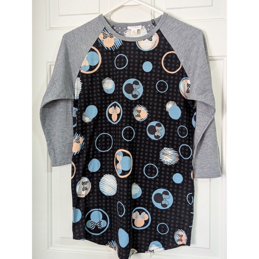 Lularoe Disney Minnie Mouse Baseball T-Shirt Women's XS Black Polkadot Stretch